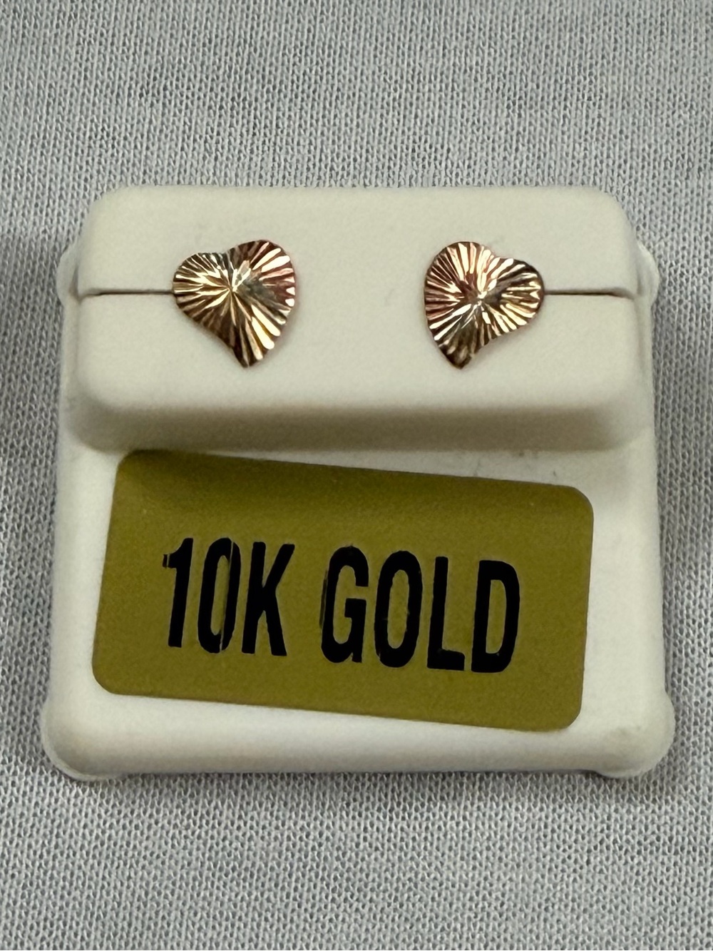 10K Tri-color Gold Heart Stud Earrings - Shiny Textured Design - Gold NWT
